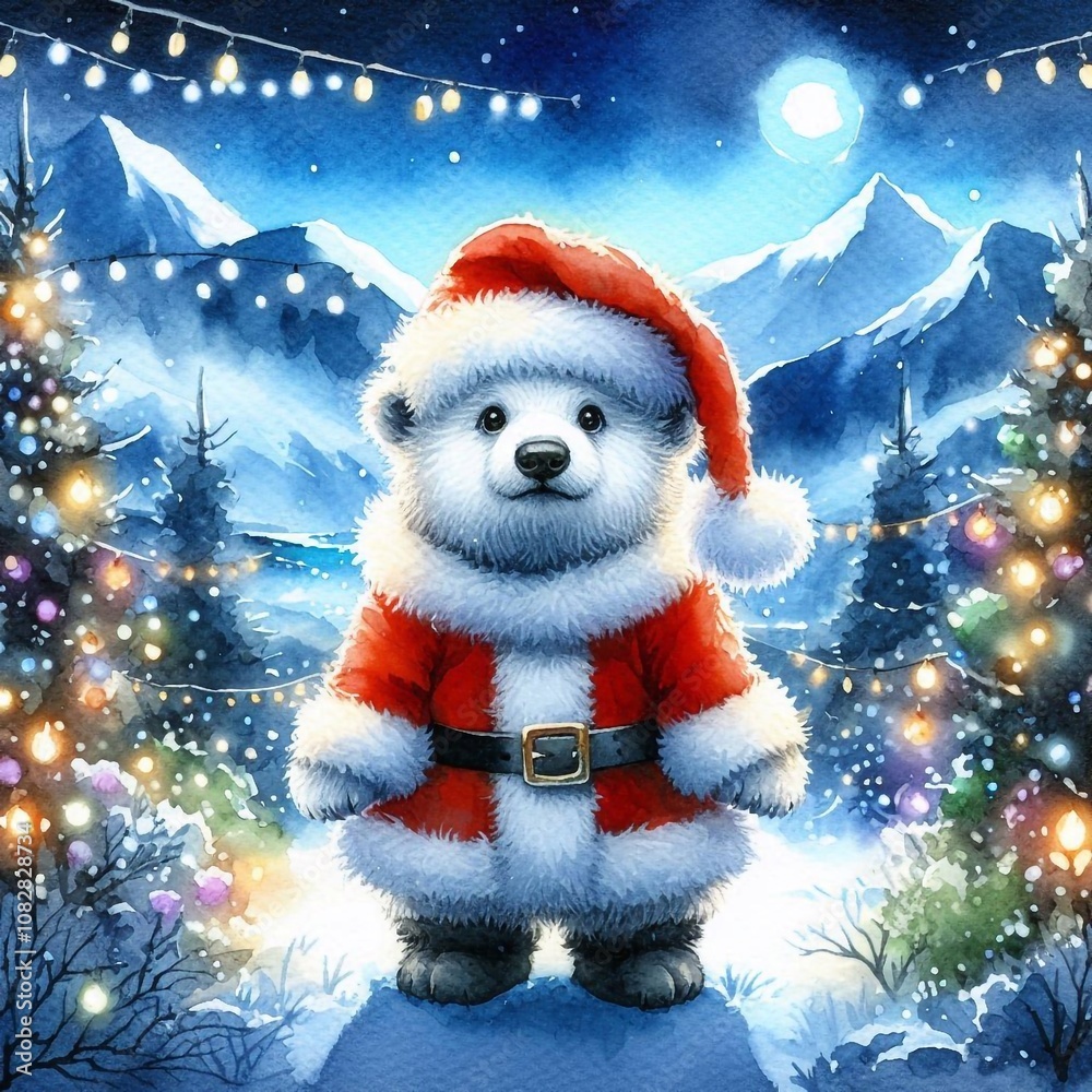 kleiner niedlicher Eisbär als Weihnachtsmann kleiner niedlicher Eisbär als Weihnachtsmann