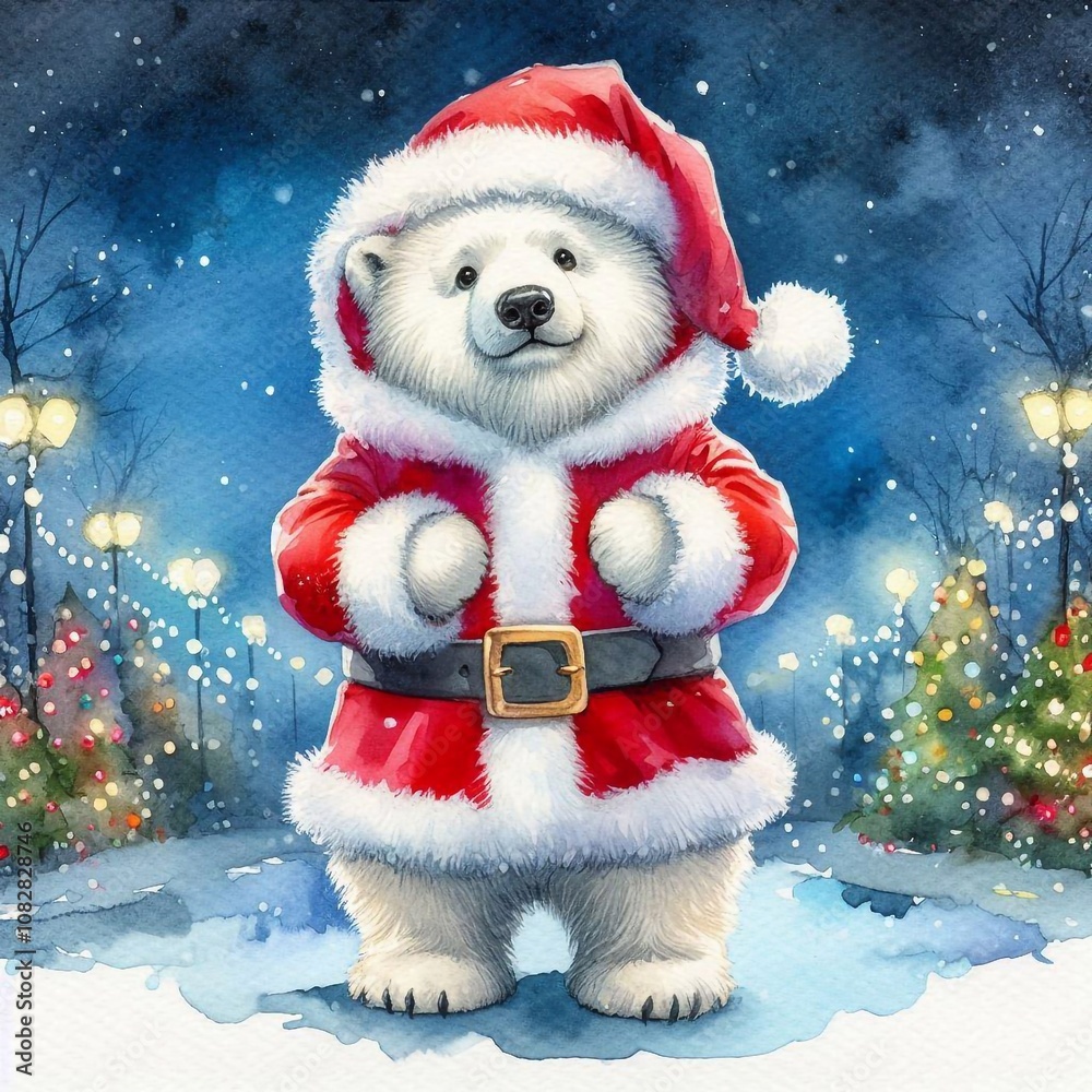 kleiner niedlicher Eisbär als Weihnachtsmann kleiner niedlicher Eisbär als Weihnachtsmann