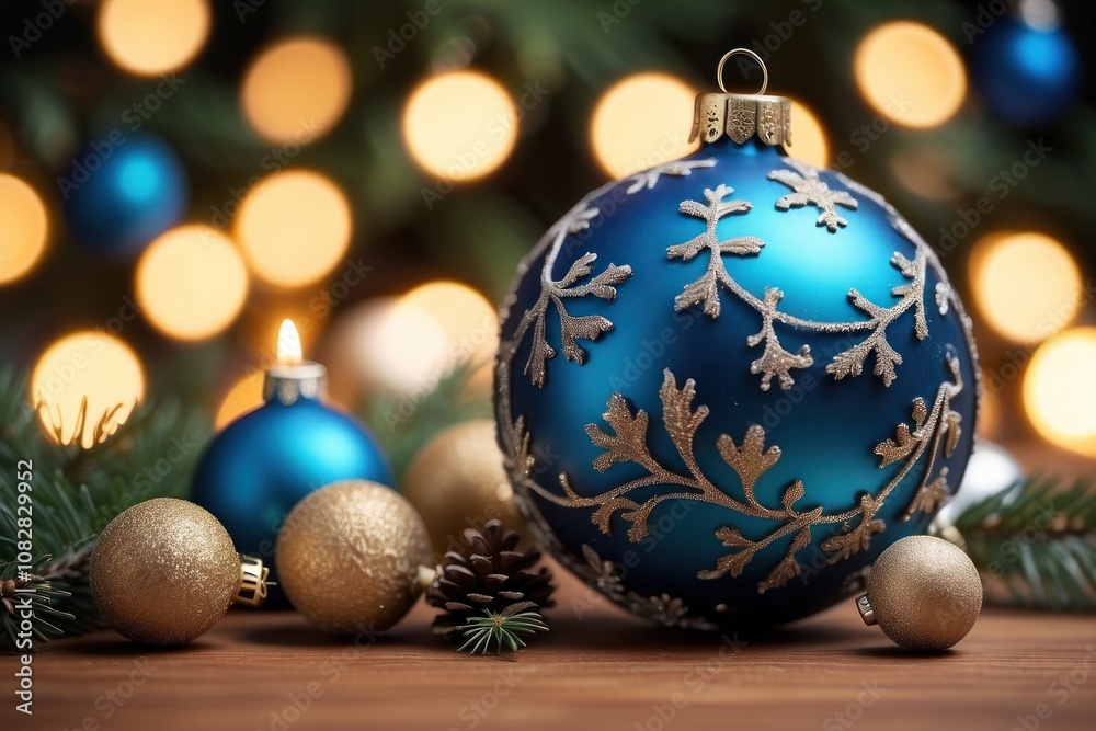 Christmas holiday background. Christmas tree frame. Red ornaments and colorful Christmas lights. Glitter decoration. Merry Christmas calligraphy. For winter holiday headers, banners, party posters.