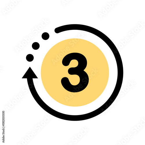 3 minute timer icon. Clock, stopwatch, countdown, speed, time concepts. Flat vector design isolated illustration.
