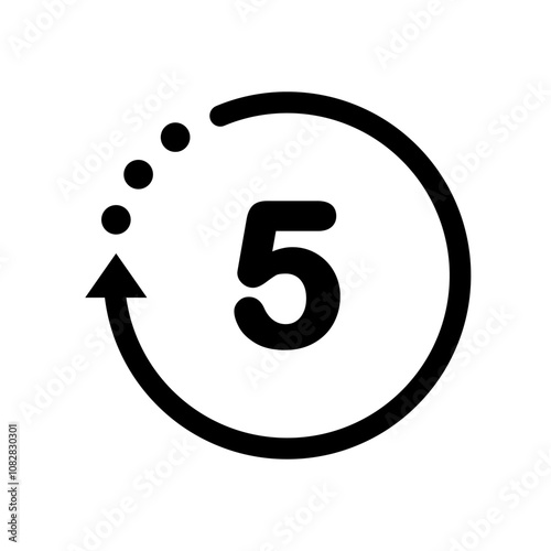 5 minute timer icon. Clock, stopwatch, countdown, speed, time concepts. Flat vector design isolated illustration.