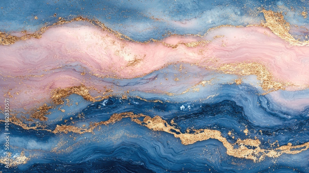 Stunning Abstract Marble Background Featuring Soft Pink and Blue Hues with Gold Accents, Ideal for Invitations, Business Cards, and Elegant Decor in Various Design Projects