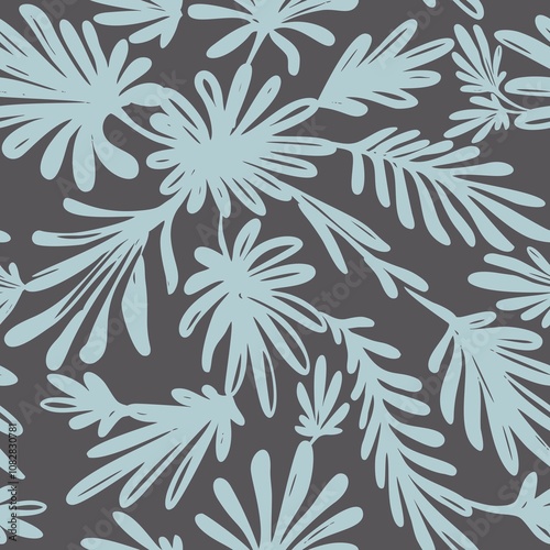 Seamless contrast ink floral linear laconic trendy handmade ink drawing for fabric design, decor, ceramics, greeting cards, flowers on dark background
