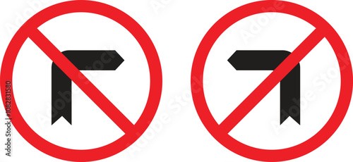 Warning sign of prohibition to turn left or right road sign set. isolated on white background. icon set in trendy style. red circle. Vector