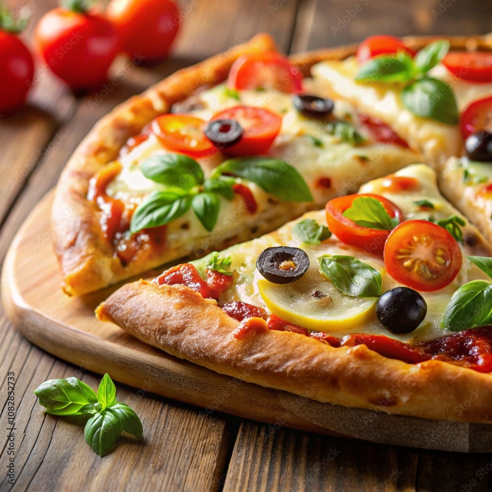 Freshly Baked Pizza with Toppings and Cheese Freshly Baked Pizza with Toppings and Cheese