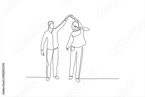 A minimalist line drawing of a couple dancing, expressing joy and connection.