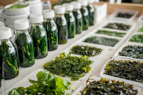 Close-up of Seaweed Extract Research in Laboratory Setting