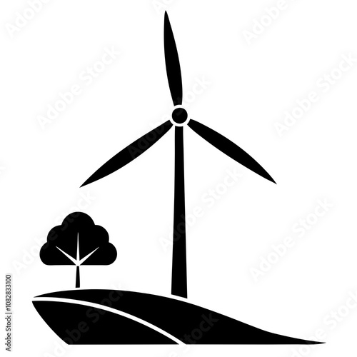 Wind turbine integration silhouette illustration 