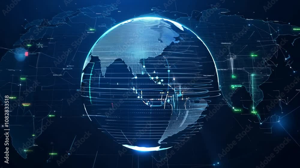 Glowing blue globe set against a dark background, representing global connectivity and technology. The luminous effect and digital style give it a futuristic and innovative feel Glowing blue globe set against a dark background, representing global connectivity and technology. The luminous effect and digital style give it a futuristic and innovative feel