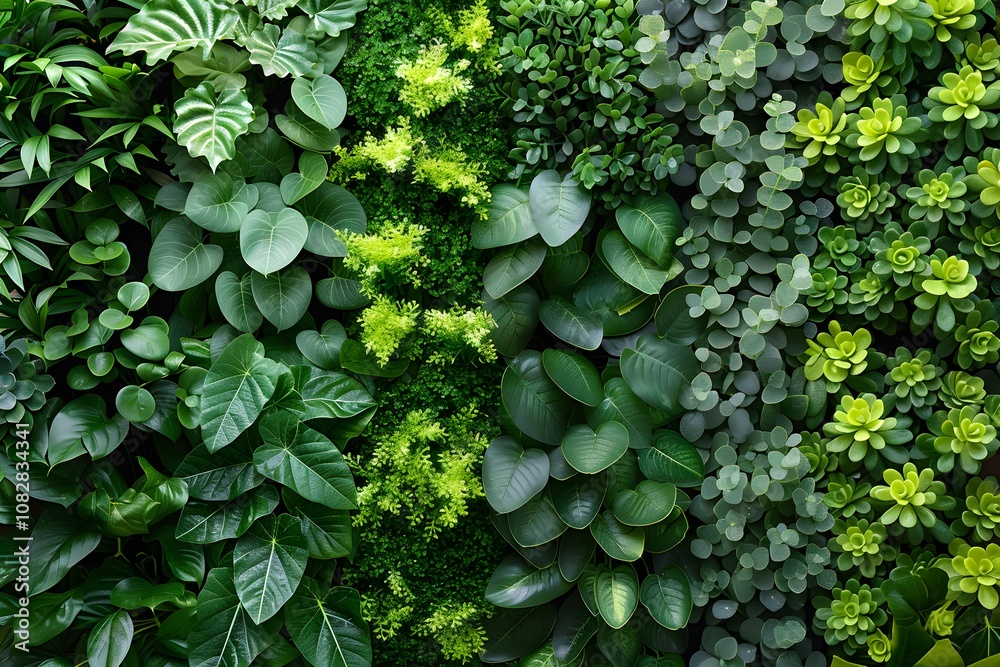 Lush Vertical Green Wall with Diverse Foliage for Interior Design and Decor Inspiration Lush Vertical Green Wall with Diverse Foliage for Interior Design and Decor Inspiration
