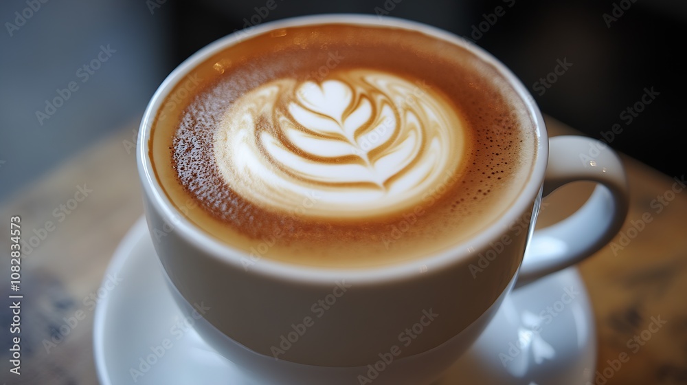 Elegant Cup of Coffee with Artistic Foam Latte Art Design : Generative AI Elegant Cup of Coffee with Artistic Foam Latte Art Design : Generative AI