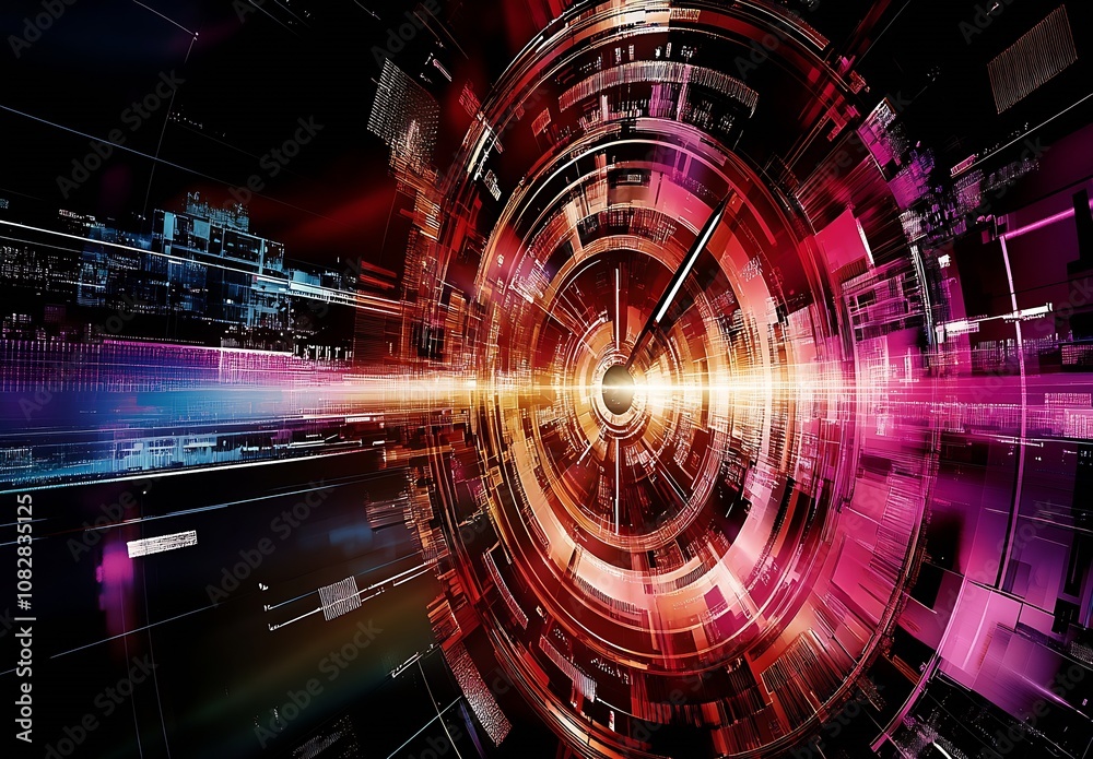 Digital Abstract Clock Art with a Fusion of Vibrant Reds and Electro Purple Hues : Generative AI Digital Abstract Clock Art with a Fusion of Vibrant Reds and Electro Purple Hues : Generative AI