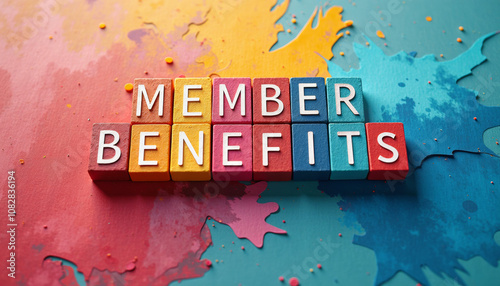 Colorful Wooden Blocks Displaying Member Benefits - A Vibrant Visual Representation of Value and Opportunity