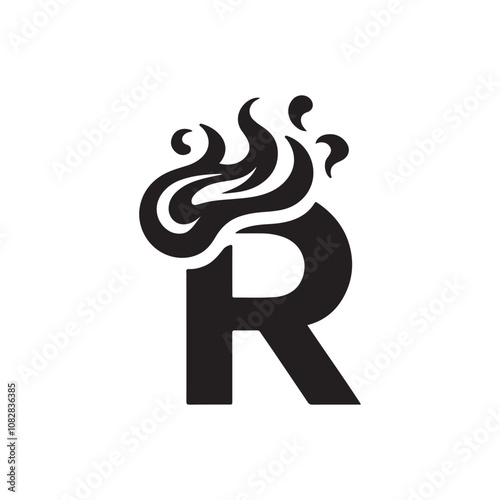 Stylish Letter R with fire