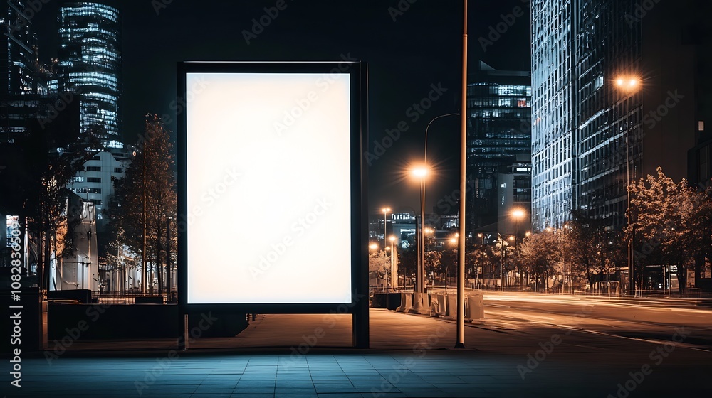 Brightly Lit Digital Billboard with Blank Display on City Street : Generative AI Brightly Lit Digital Billboard with Blank Display on City Street : Generative AI