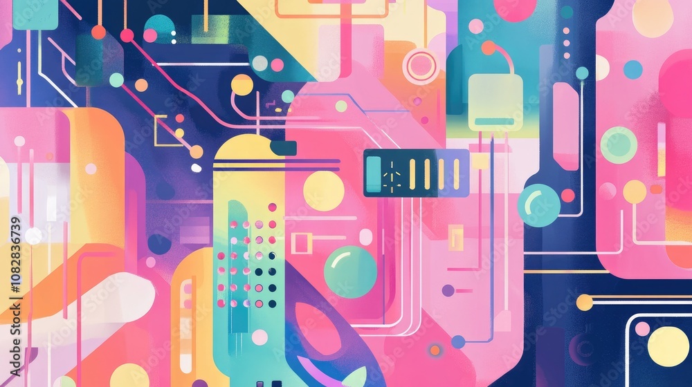 Network flat design top view theme information technology water color vivid 

