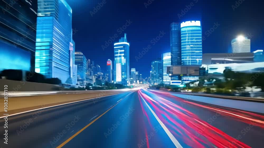 Night Highway Hyperlapse with Motion Blur and Car Lights Night Highway Hyperlapse with Motion Blur and Car Lights