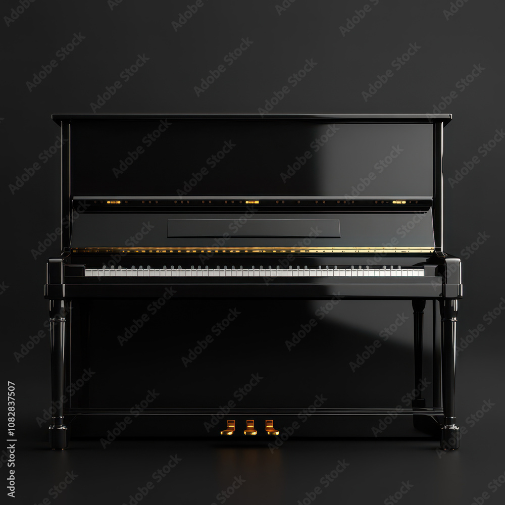 Upright Black Piano in a Stylish Living Room Upright Black Piano in a Stylish Living Room