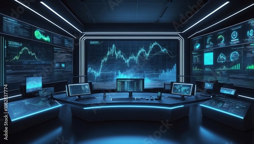 Futuristic Illustration of Stock Trading by a Trader Based on Artificial Intelligence and Neural Networks, Showcasing Advanced Data Analysis Technologies