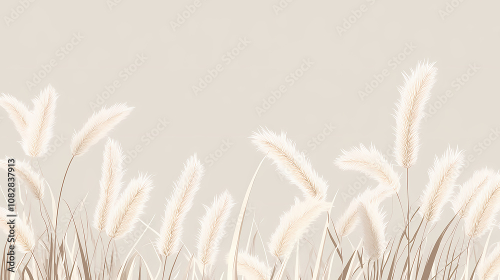 Fototapeta premium Tranquil beauty of soft wheat grasses in calming beige hues. neutral tones and minimalist aesthetic serene background. the crop grass with natural elegance and simplicity. Serene. Illustration
