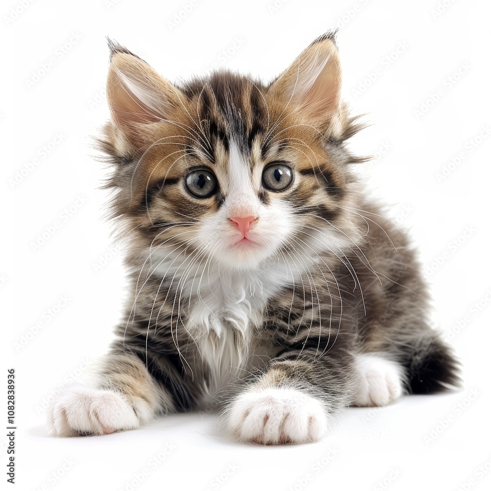 Obraz premium Fluffy Tabby Kitten with Bright Eyes and Playful Expression