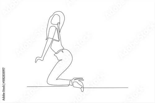 A minimalist line drawing of a woman kneeling, emphasizing form and posture.