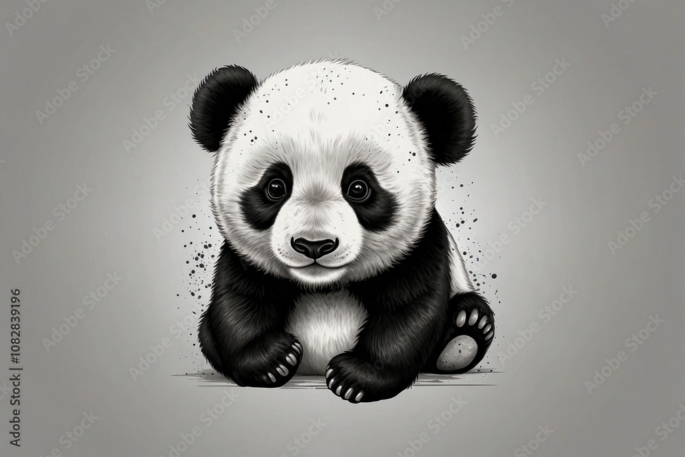Minimalist Black and White Drawing of a Cute Panda Cub on a White Background Minimalist Black and White Drawing of a Cute Panda Cub on a White Background