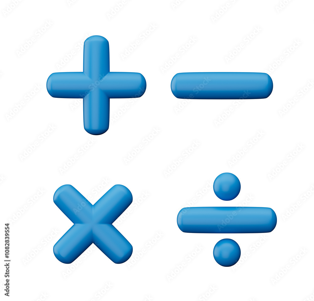 Fototapeta premium 3d Plus, Minus, Multiply And Divide Signs On White Background, 3d illustration 