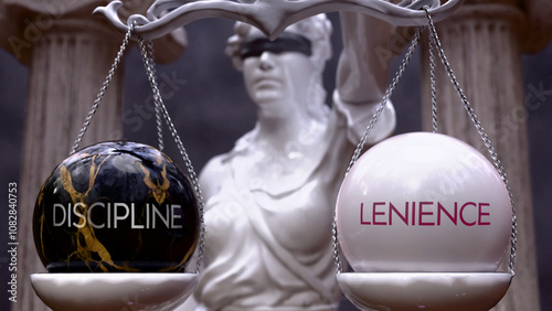 Discipline or Lenience as a choice, two options to choose from. Greek statue presenting two alternatives: discipline or lenience, weighing their values. Looking at pros and cons. ,3d illustration photo