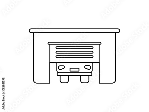 Garage icon flat style design. Icon, vehicle, carport, storage, car, car vector illustration. Editable garage stroke icon.