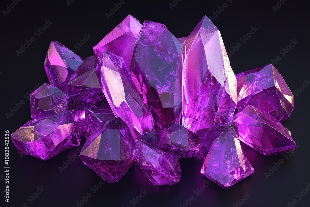 Stunning Purple Crystals Arranged on Dark Surface. Stunning Purple Crystals Arranged on Dark Surface.