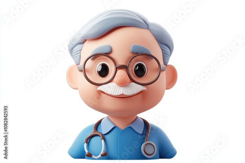 Cheerful Cartoon Doctor with Glasses and Stethoscope.