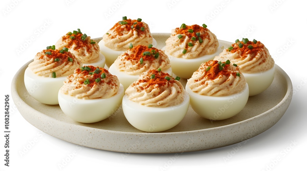 Food, Deviled Eggs, on White Background, Photo Realistic, Wallpaper, Cover and Screen for Smartphone, PC, Laptop, 9:16 and 16:9 Format