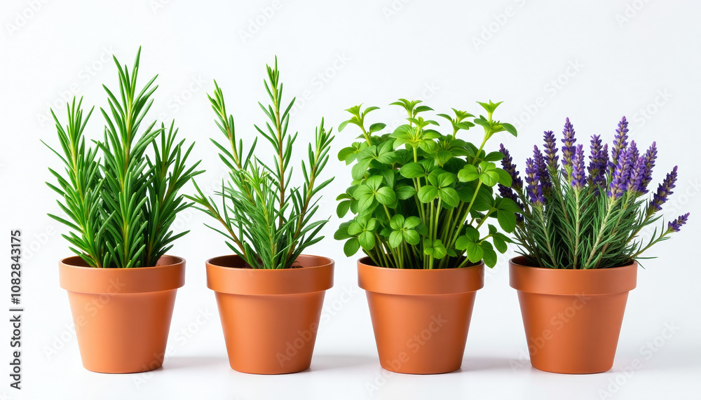 A Collection of Vibrant Herbs and Flowers in Terracotta Pots - A Stunning Display of Nature's Beauty A Collection of Vibrant Herbs and Flowers in Terracotta Pots - A Stunning Display of Nature's Beauty