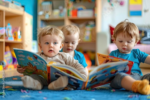 Children in Kindergarten Read Books, education. for banners, for Advertising, for books.