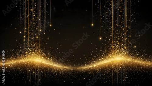 A dark background with two areas of gold glitter, like falling golden rain, spread across the image.

