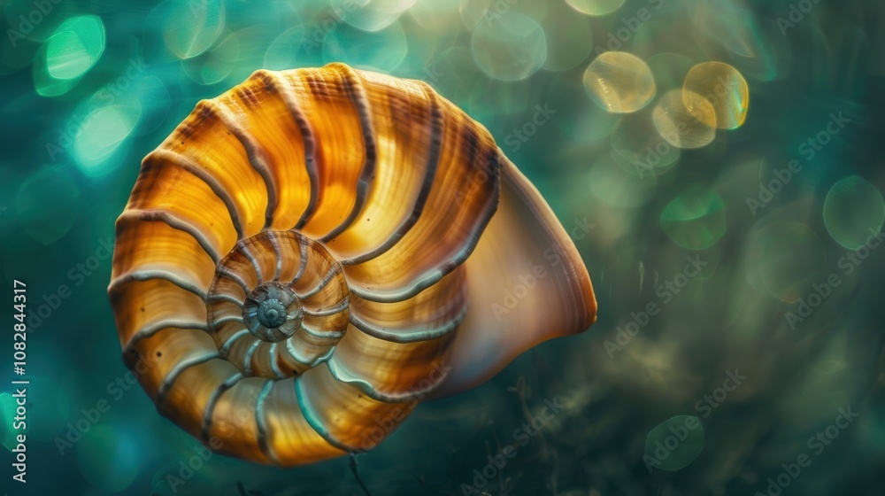 Abstract background featuring a nautilus shell's fibonacci pattern. The shell's natural swirl is a stunning focal point.