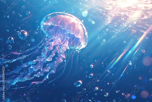 Jellyfish in anime style, cartoon style.