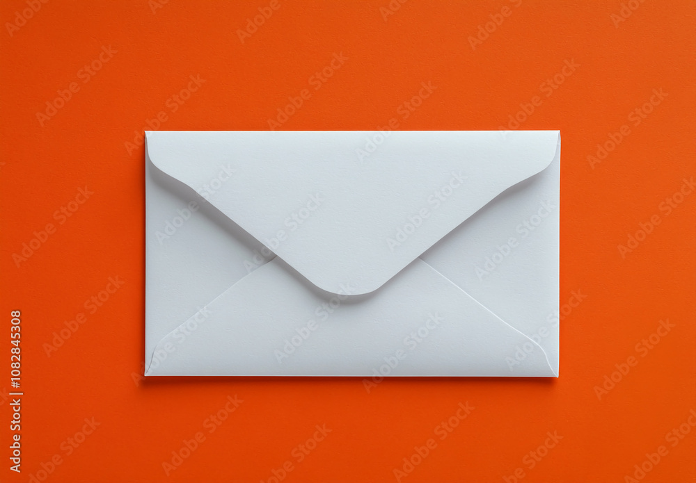 A plain white envelope on a vibrant orange background resting on a flat surface, ready to be used for mailing letters or invitations A plain white envelope on a vibrant orange background resting on a flat surface, ready to be used for mailing letters or invitations
