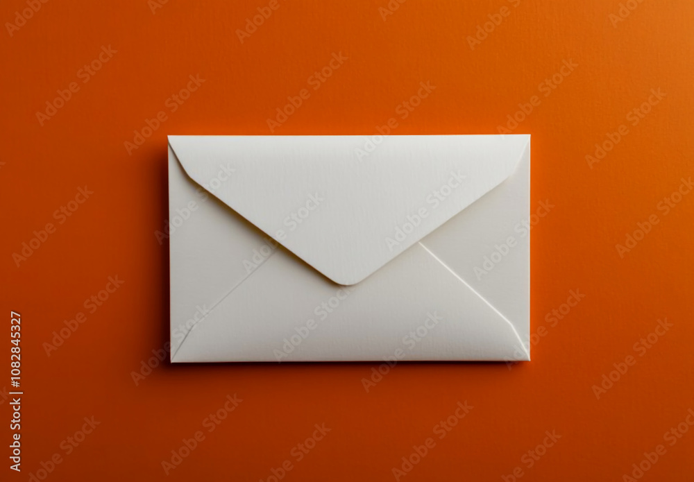 A clean, white envelope resting on a vibrant orange background, ready for mailing or correspondence on a sunny afternoon A clean, white envelope resting on a vibrant orange background, ready for mailing or correspondence on a sunny afternoon
