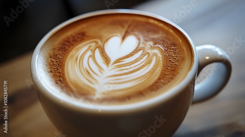 Warm and Inviting Cup of Coffee Featuring Intricate Latte Art : Generative AI