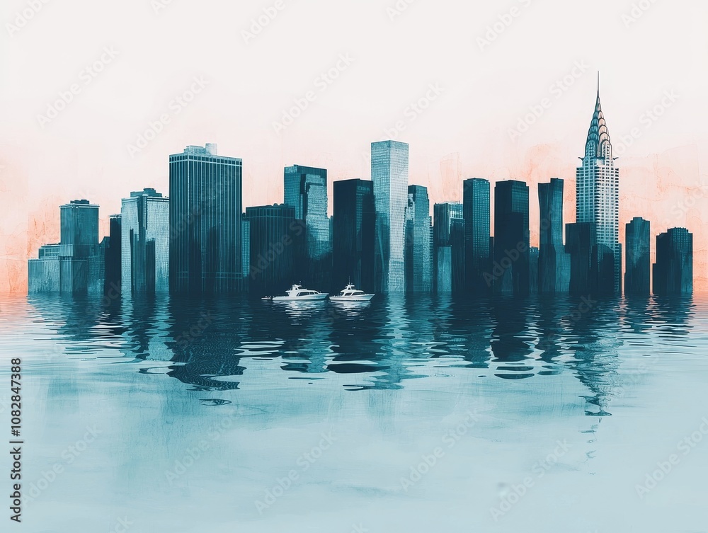 Fototapeta premium Submerged Cityscape Amid Rising Sea Levels