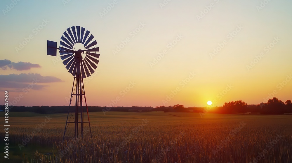 Sunset over a windmill in rural landscape. Sunset over a windmill in rural landscape.