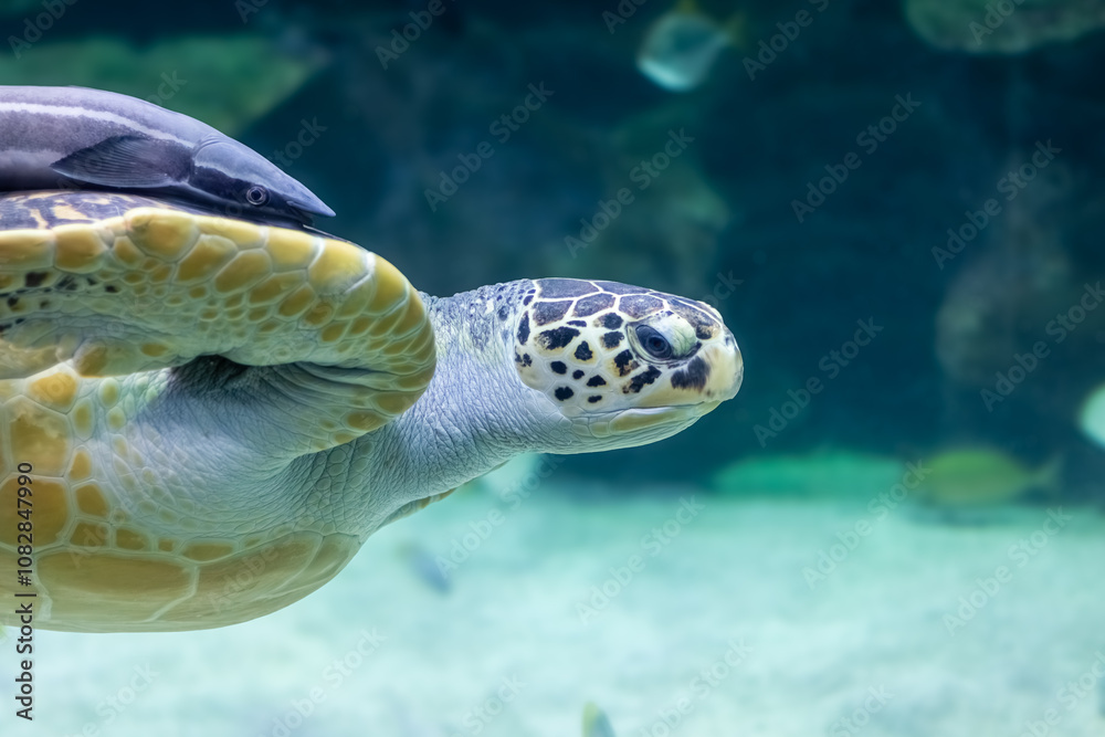 Obraz premium sea turtle swimming in water ,close up
