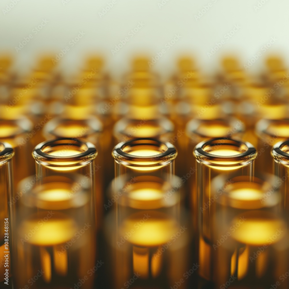 Neatly Arranged Sealed Vials in Laboratory Setting Neatly Arranged Sealed Vials in Laboratory Setting