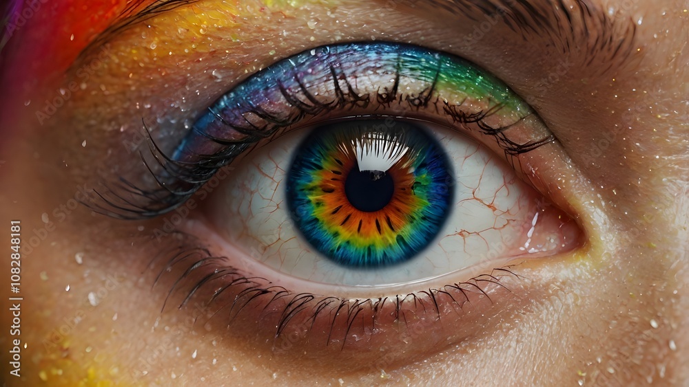 close up of eye with colourful lens