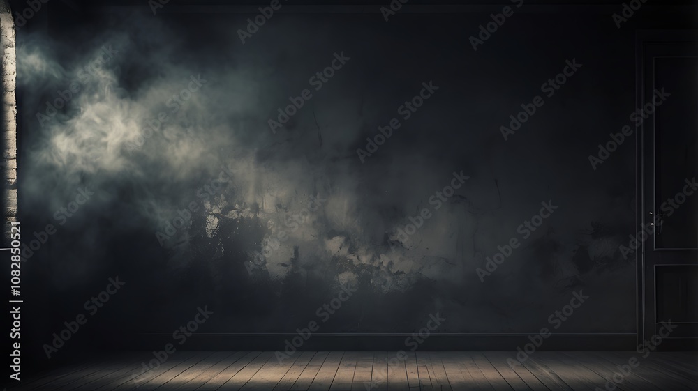 Dark moody room with wooden floor and hazy atmospheric lighting Dark moody room with wooden floor and hazy atmospheric lighting