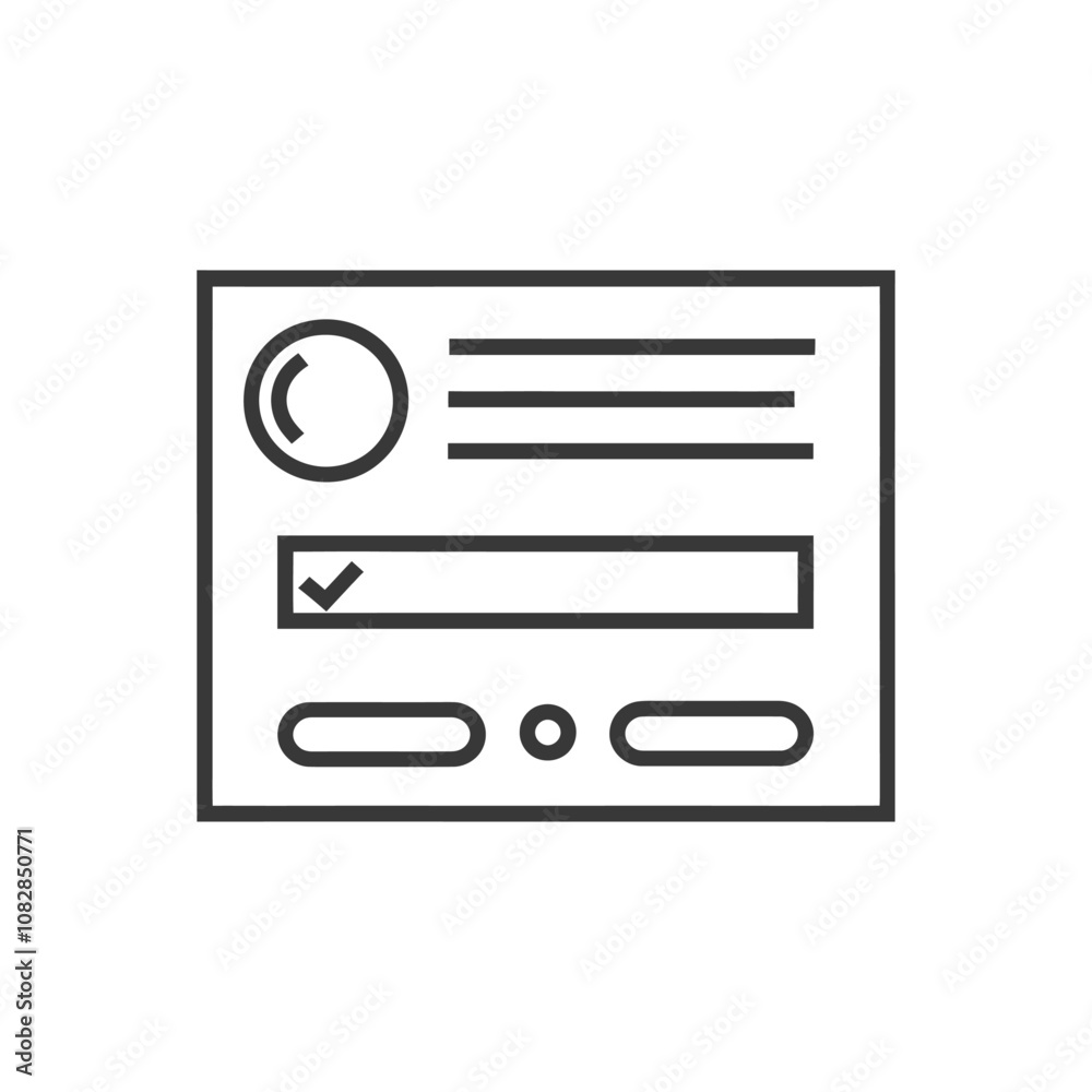 Line drawing of a form with a check mark and three buttons Line drawing of a form with a check mark and three buttons