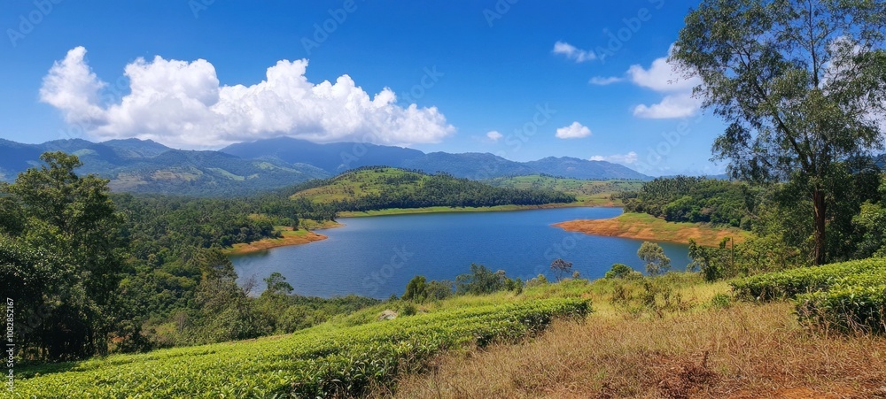 Serene Mountain Lake with Lush Greenery Serene Mountain Lake with Lush Greenery