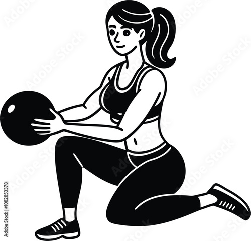 Silhouette Vector Illustration of a Girl Fitness  Workout Design